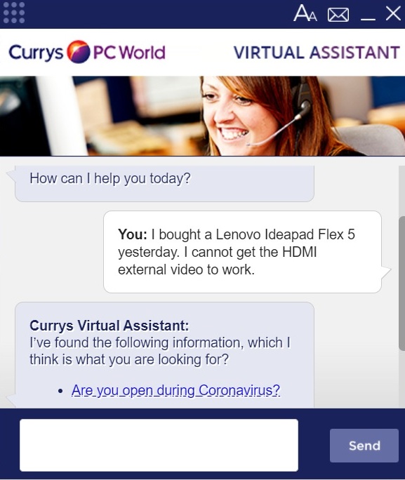 Curry's virtual assistant re Lenovo laptop - enlarge